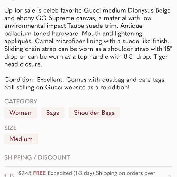 Gucci Dionysus limited re-edition🌟1HR price drop🌟 - Picture 13 of 15